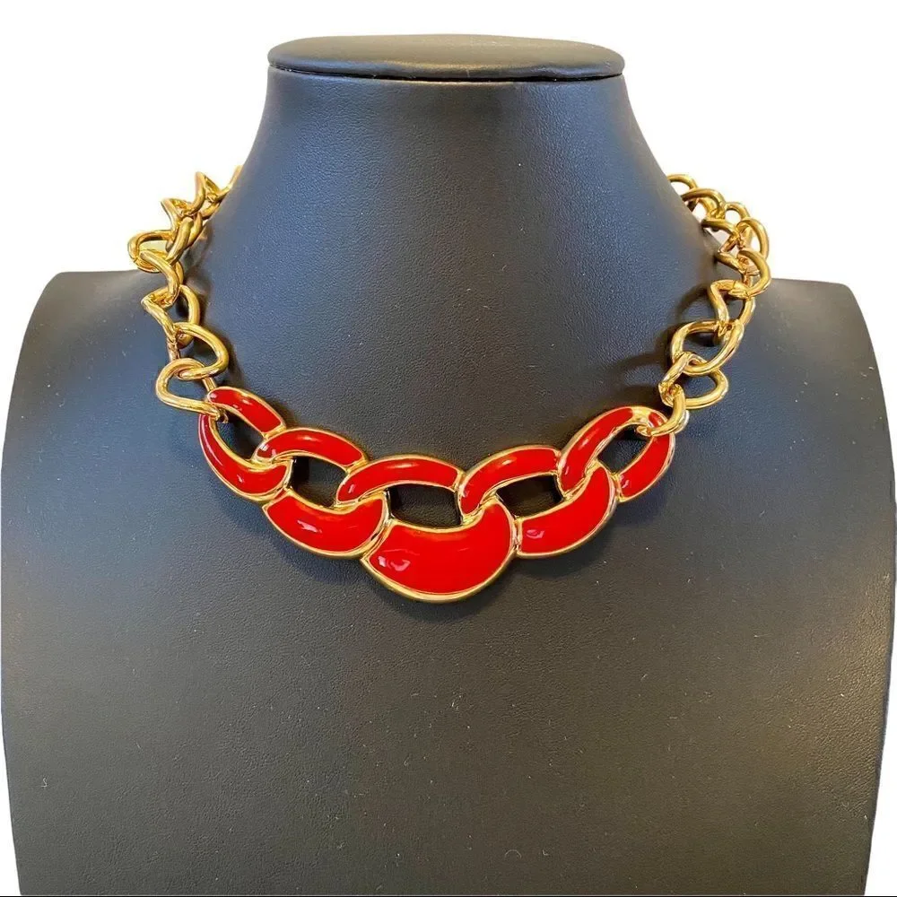 Napier Red & Gold Bar Necklace on large link chain. Gorgeous!